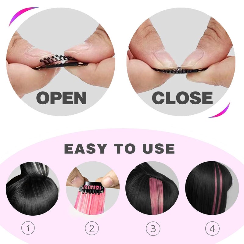 GPOVVIMX 12 PCS Black Hair Extensions Clip in, Colored Party Highlights Extension for Girls Women Synthetic Hairpiece Straight 22 inch - Image 4